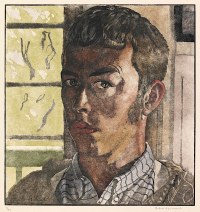 Robert Hainard, Self-portrait,<br /> Confignon, April 8, 1936, woodcut - Copyright Fondation Hainard